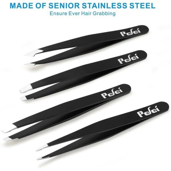 Tweezers Set Professional Stainless Steel Tweezers for Eyebrows Great Hair Black - Picture 4 of 8
